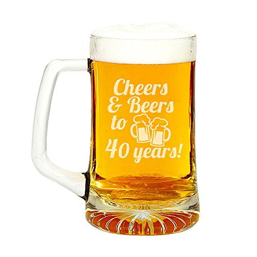 Cheers & Beers To 40 Years Engraved Glass Beer Mug 15-ounce