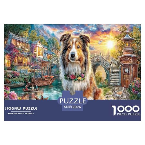 1000 Teile Schäferhund Landhaus Puzzle für Erwachsene Stabiles Papiermentales Training Malerische Dorfkulisse Deko & Gesellschaftsspiel 38x26cm/1000pcs