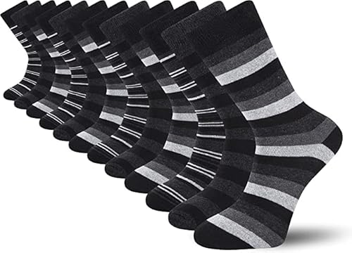 Cob Stallion- Multi-Stripe Men's Socks, Multicoloured Black Socks for Men, Multipack 6-11 UK- (12 Pack)