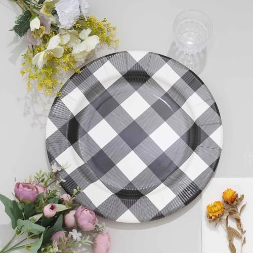 10 platos desechables redondos 13 pulg negro y blanco miniatura 7