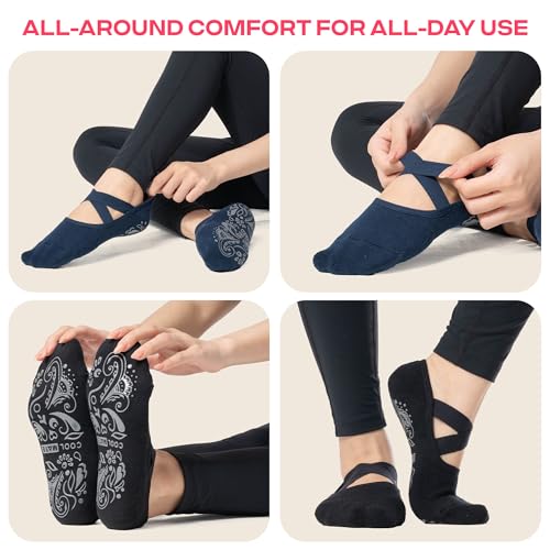 CoolMate Pilates Socks with Grips for Women, Yoga Socks, Crew Non Slip Women for Workout, Barre, Pilates Gifts4