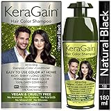 KeraGain Hair Color Shampoo (Natural Black,180Ml) PPD Free, Ammonia Free Permanent Hair Colour For Women & Men, |Vegan & Cruelty-Free| Keratin Treatment Included
