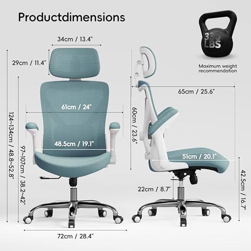 Ergalithic Office Home Ergonomic Desk Chair-Computer X-Shaped Chair Mesh PU Leather with Adjustable Lumbar Support-Executive Chair High Back Flip-Up Arms for Long Hours - Image 4