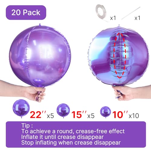 Image of PartyWoo Metallic Purple Large Giant Foil 4D Balloons 20pcs Different Sizes