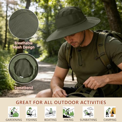 Image of ZOORON Sun Hats for Men Women Fishing Hat with Neck Flap,UPF 50+ Sun Hat Waterproof Wide Brim Bucket Hats for Safari Hiking