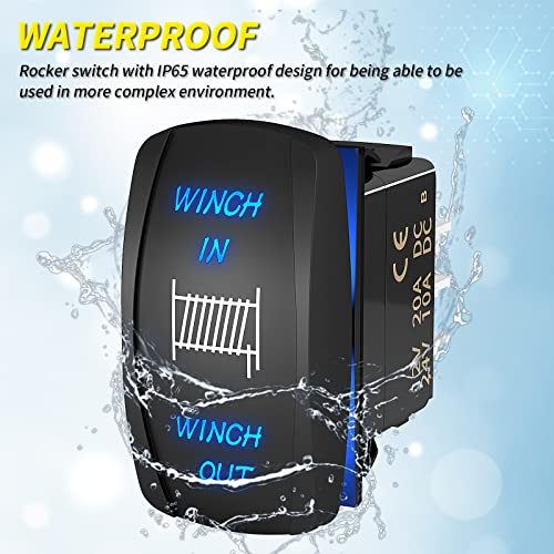 Joinfworld Winch Switch Winch In Winch Out Momentary On/Off/On 7 Pin Winch Rocker Switch Toggle 3 Way 20A 12V 10A 24V Dc Waterproof Blue For Atv Utv Polaris Automotive Marine Boat, Dr-A11L27Gbl/Lj56 #TOP5