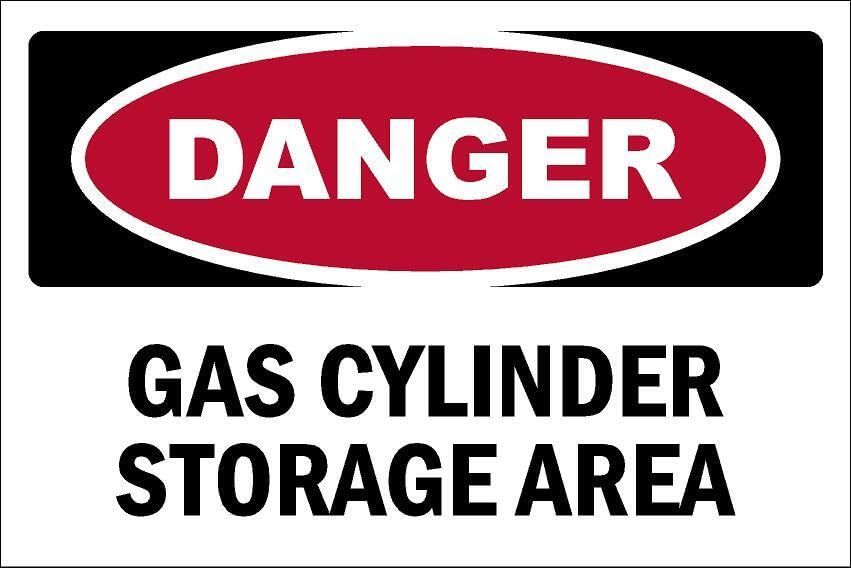 Danger, Gas cylinder storage area, safety sign - Self adhesive sticker (200mm x 150mm)