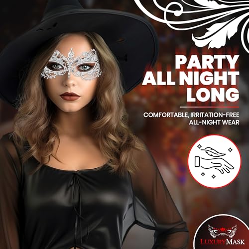 Image of Masquerade Mask for Women with Rhinestones - Elegant Metal Half Face Mask for Masquerade Parties, Mardi Gras, & Themed Events