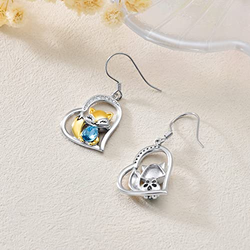 Aoboco Fox Earrings 925 Sterling Silver Fox Heart Dangle Drop Earrings Fox Jewelry Gifts For Women Girls Niece Daughter #TOP2