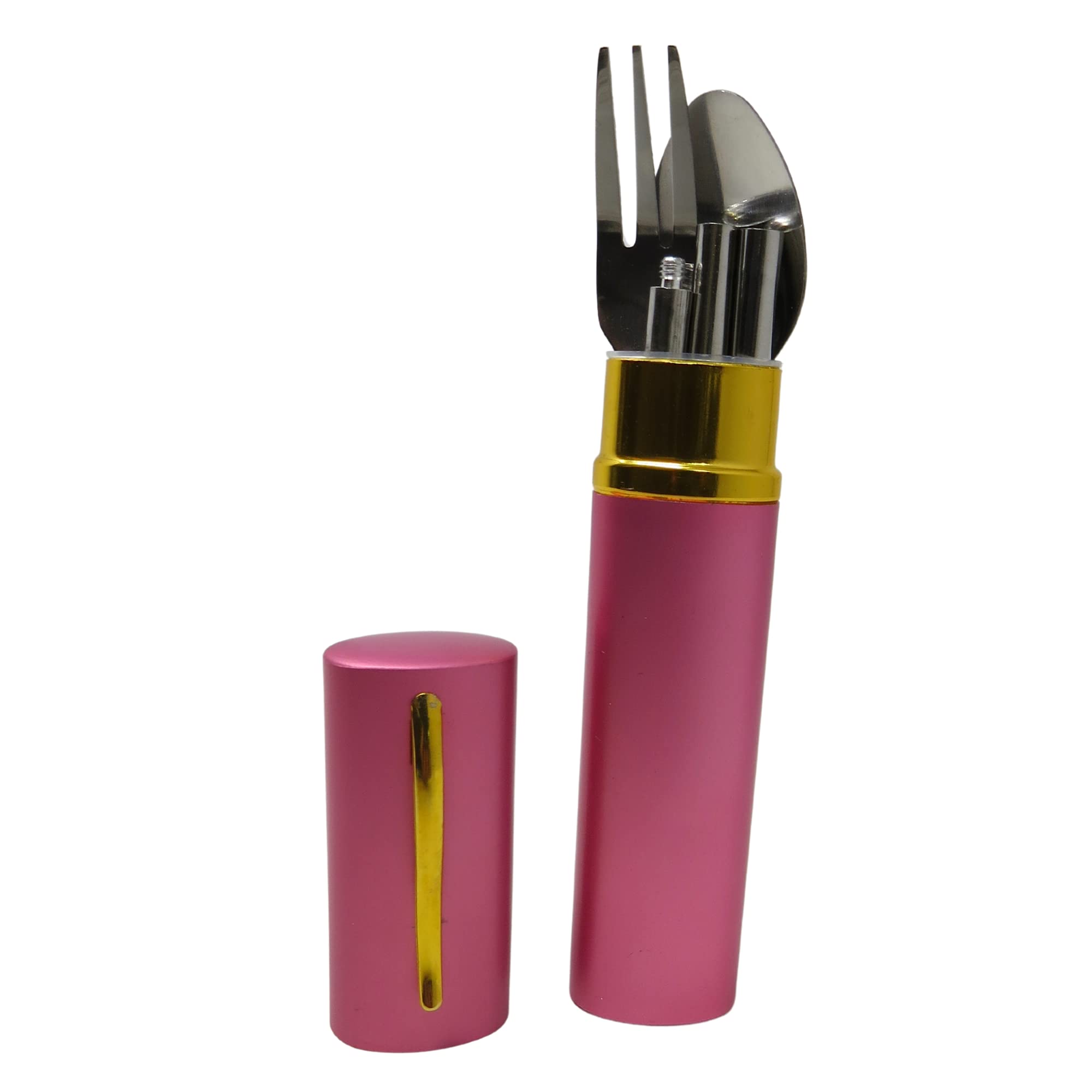 Needzo Portable Utensil Set with Stain Resistant Chopsticks, Fork, and Spoon, Travel Utensils for Purses and Backpacks, Pink