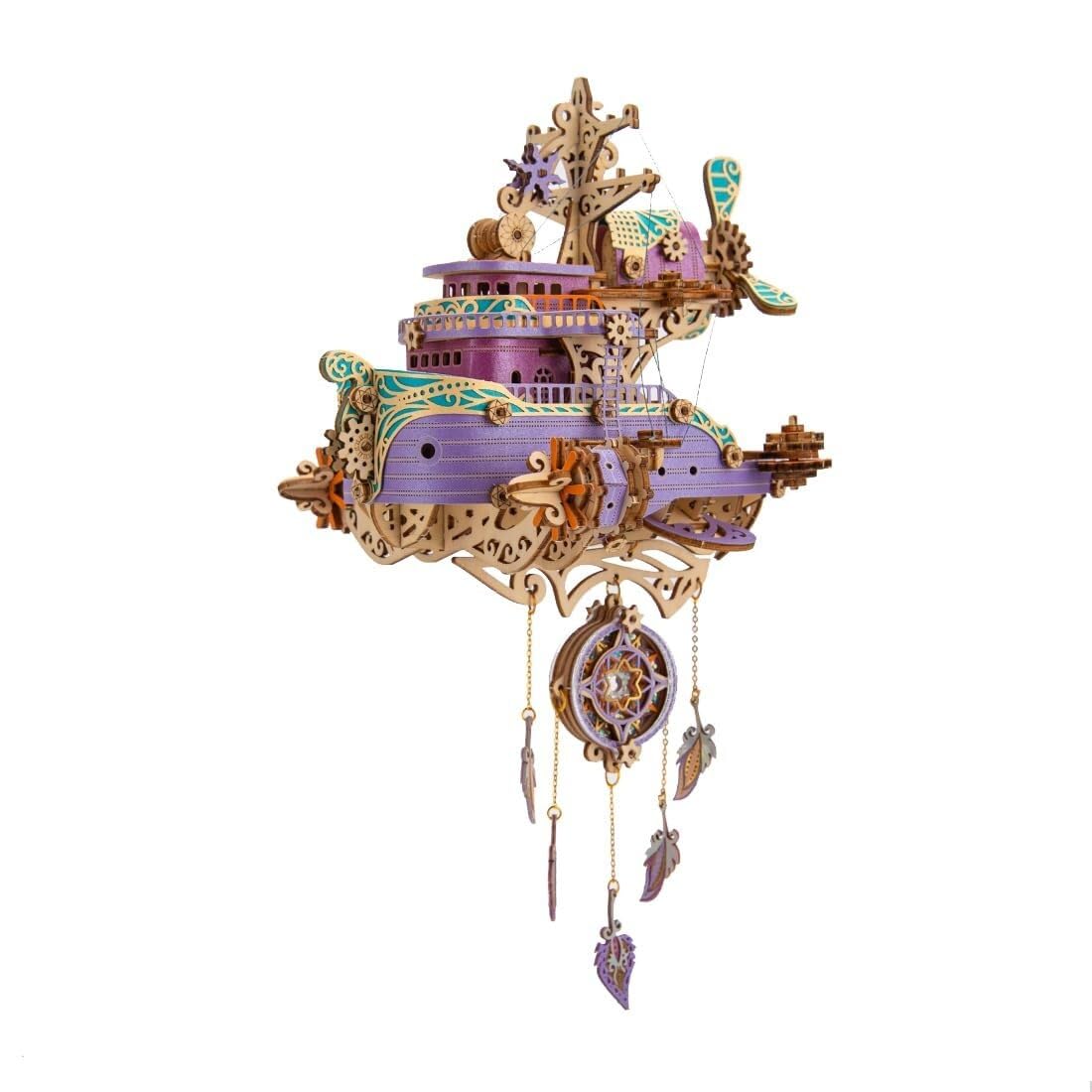 Maqueta 3D de Madera para Armar Dirigible Steampunk Rompecabezas Manualidad Creativa Nave Voladora con Atrapasueños Decoración Hogar Regalo Mujeres Hombres(Purple)