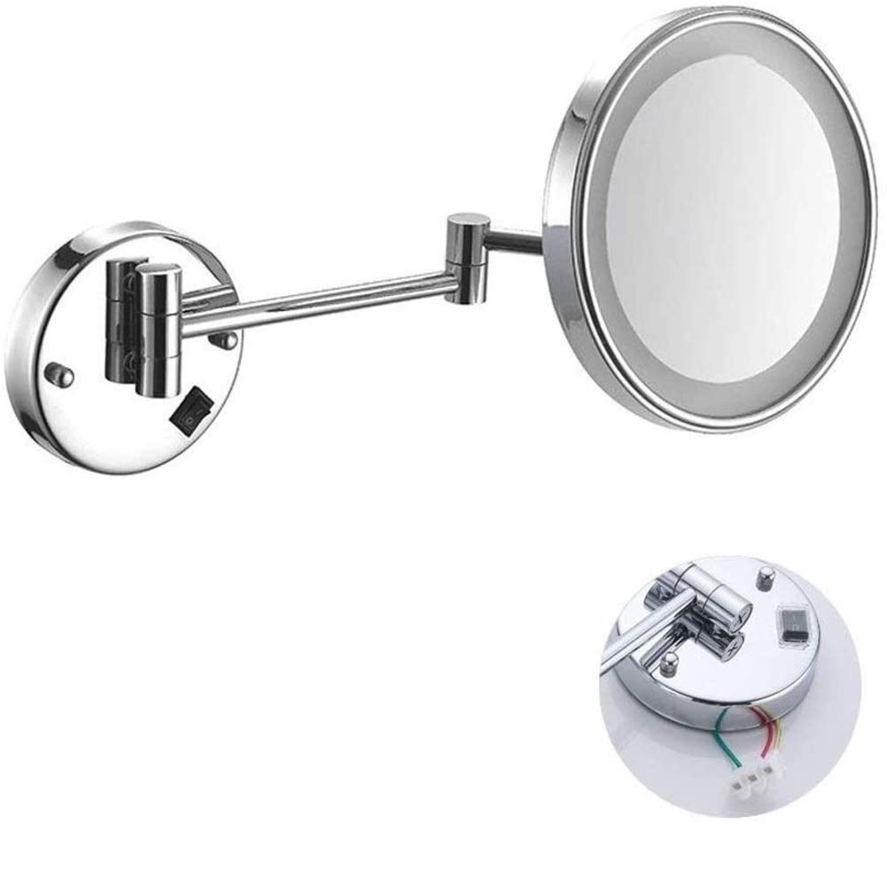 Miroir de rasage mural chromé avec éclairage LED face zoom 3X