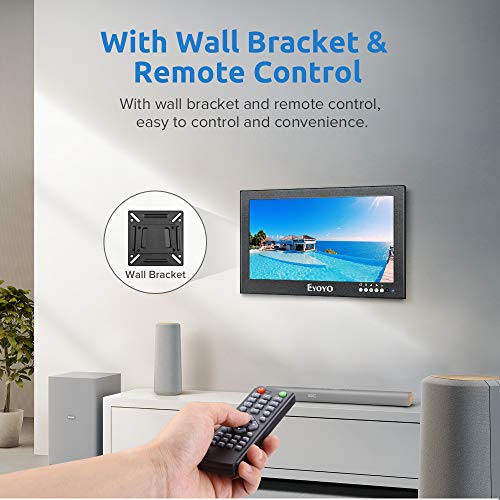 Eyoyo 12'' Inch Small Hdmi Cctv Monitor, 1366X768 Ips Metal Housing Led Screen W/Wall Bracket&Remote Control With Hdmi/Vga/Av/Bnc Input Built-In Speakers For Pc, Security Camera, Raspberry Pi #TOP3