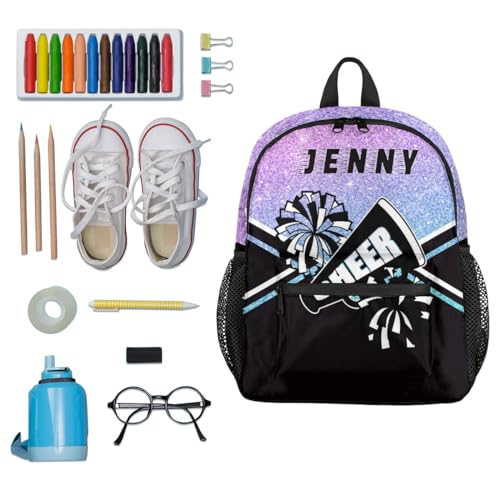 Personalized Kids Cheer Backpack for Girls Boy Cheerleader Preschool Toddler Backpack Nursery Bookbag Lightweight Custom School Bag Purple Glitter 6