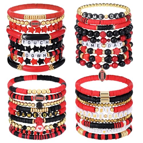 36 Pcs Football Game Day Heishi Bracelets for Women Spirit Day Accessories Stackbale Clay Bracelets Beaded Stretch Bracelet Football Mom Accessories Outfits Jewelry Gifts