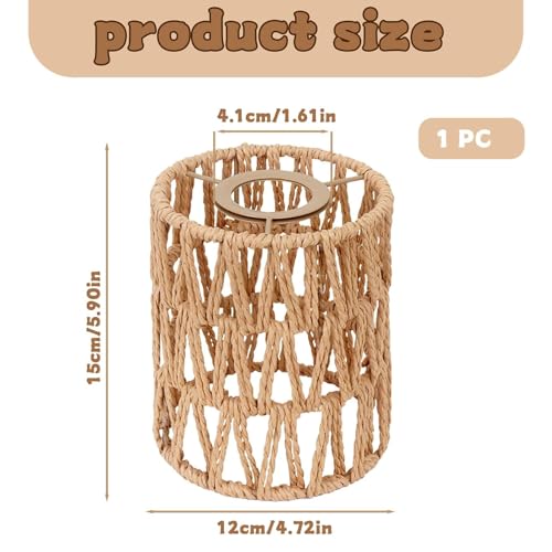 Handwoven Boho Rattan Lampshade, 5.9" H x 4.72" D, Natural Brown Round Shade for Bedroom, Living Room, Dining Room, Pendant, Wall Sconces, Floor Lamps - Image 3