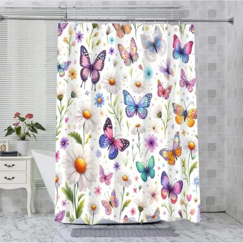 Rideau de douche papillon imperméable 137x183 cm opaque avec crochets - 8