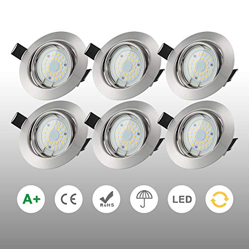 Kohree 6 x Foco Empotrable LED Techo GU10 baño Downlight LED Empotrable Redondo Blanco Ojos de Buey LED Interio 5W 450LM IP23 3000K 230V bombilla LED para salón o dormitorio