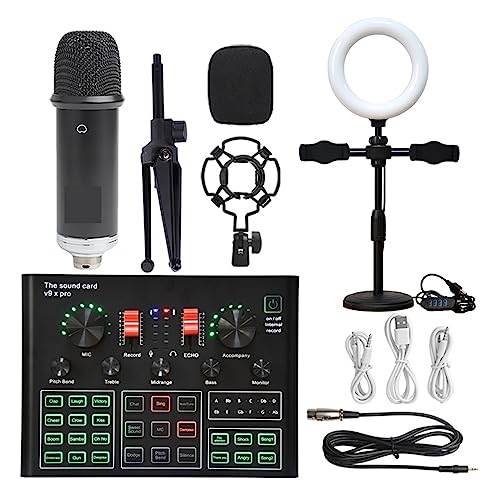 Kit de Tarjeta de Sonido Paquete de micrófono Condensador de Estudio Profesional Kit de micrófono WXH1000 con Tarjeta de Sonido en Vivo Karaoke inalámbrico con