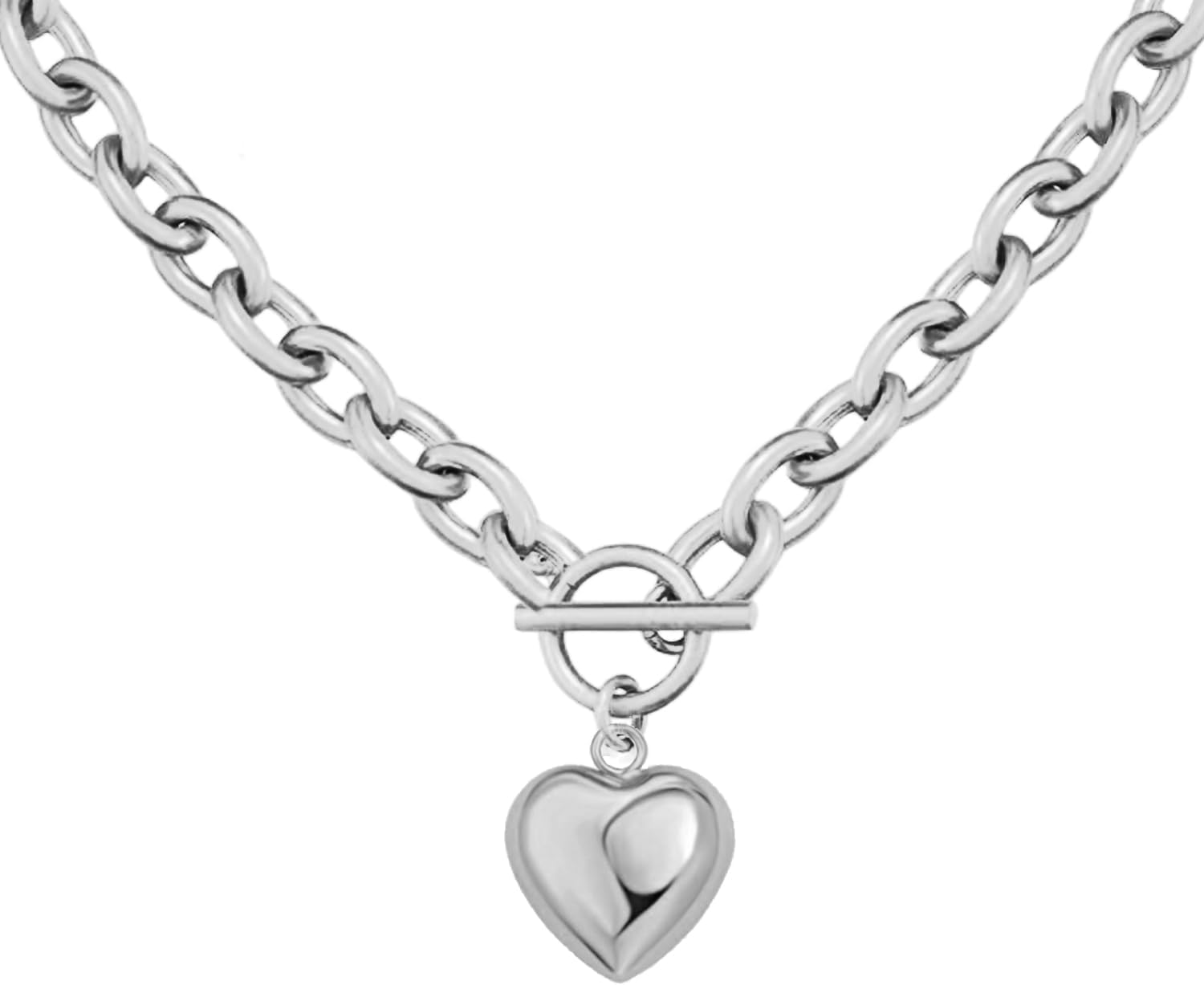 Acun Chunky Plated Heart Toggle Necklace for Women Thick Chain Statement Collar Pendant Vintage Birthday Gifts for Her