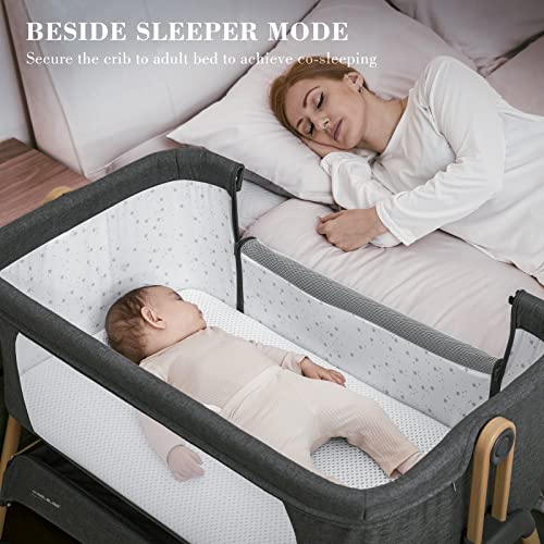 Angelbliss Baby Bassinet Bedside Sleeper, Easy Folding Bedside Crib With 100% Breathable & Washable Mattress Baby Bed, 6-Level Adjustable Portable Bassinets For Safe Co-Sleeping For Newborn Infant #TOP1