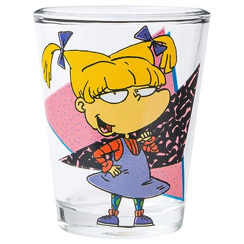 Image of Silver Buffalo Nickelodeon Retro Featuring Rocko, Angelica, Stimpy, and Arnold 4 Pack Mini Glass Set, 1.5 Ounces