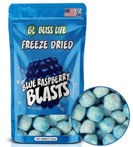 Bliss Life Blue Raspberry Blast Freeze Dried Berry Fruit Candy from TikTok, ASMR Crunchy Candy, Spicy Sweet and Sour Kids Snacks, Unique Novelty Snack for Kids 1.5oz