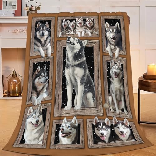 Siberian Husky Throw Blanket Funny Huskey Dogs Flannel Blankets Huskies Fuzzy Plush Super Soft Cozy Warm Decor Gifts for Boys Girls Kids Adults Men Women 40" x 50"