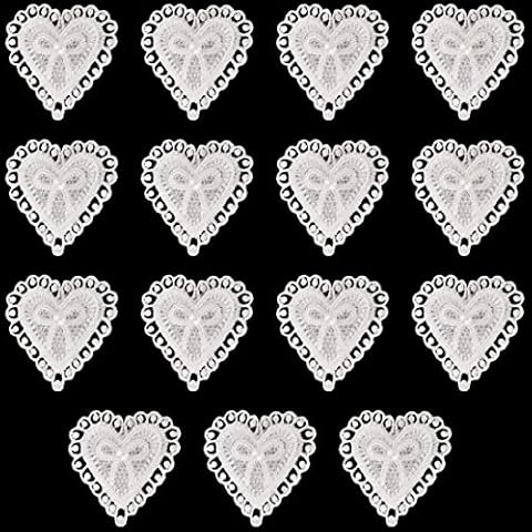 JKJF 15 Pcs White Lace Heart Appliques Cover