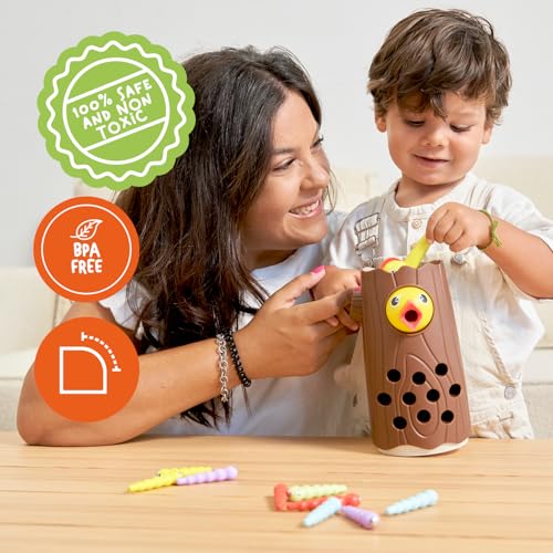 Nene Toys 8 Bunte magnetische Würmer – Ersatzpackung – Spechtfütterungsspiel – Erweiterungs-Spielset für Kleinkinder ab 2 Jahren – Förderung der Feinmotorik und Hand-Auge-Koordination