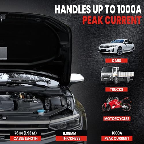 Image of Robustt 1000A Heavy Duty Jumper Cable for Car Battery | Jump Start Dead Batteries of Cars, SUVs, Vans & Trucks | 6.3 ft Copper Cable with Strong grip Copper Clamps | Comes with Storage Bag