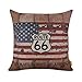 Hidoon Housse de coussin en toile de jute Motif drapeau national américain Route 66 45,7 x 45,7 cm