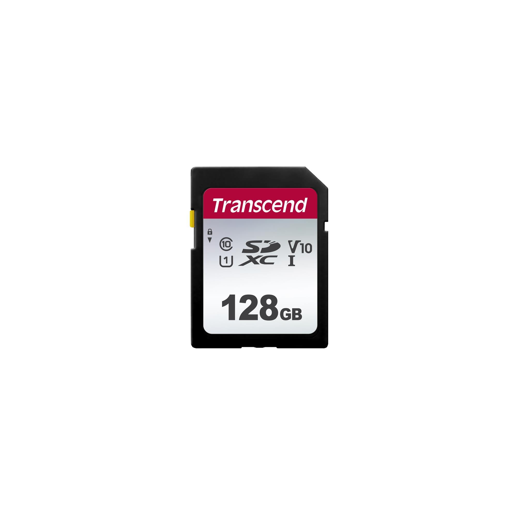 Transcend SDC300S Carte mémoire SDXC Haute Vitesse 128 Go pour appareils Photo numériques,Photos et vidéos, autoradio,Classe 10,UHS-I U1, Classe de Vitesse vidéo V10 pour 4K Ultra HD TS128GSDC300S-E2