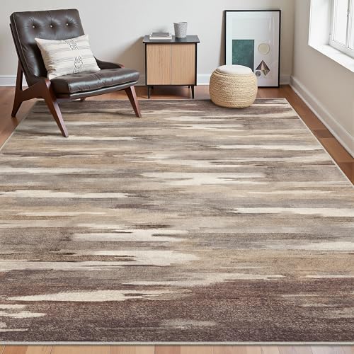 Area Rugs 8x10 Machine Washable Rug for Bedroom Living Room Dining Room, Large Modern Abstract Soft Rugs, Indoor Low Pile Carpet with Non Slip Rubber Backing, Mocha Brown