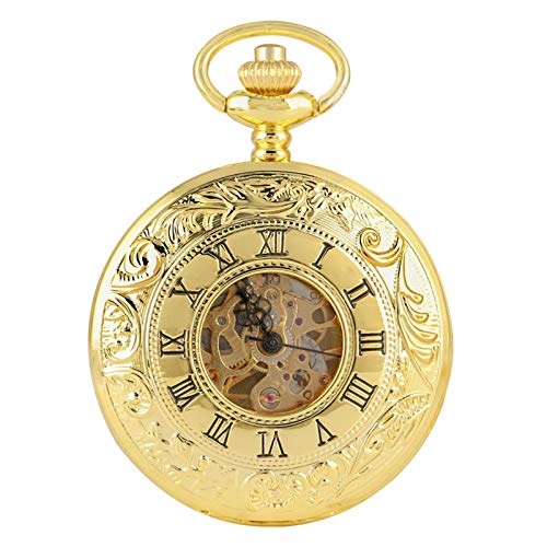 LIANXIAO - Pocket Watch,Golden antique mechanical pocket watch, manual winding double opening side c