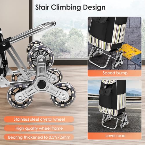 Ovshnrr Einkaufstrolley Treppensteiger mit 3 Räder - 32 Liter - mit Kühlfach - Abnehmbarer Tasche - 30kg Laden - Klappbarer Einkaufswagen - Shopping Trolley - Edelstahl – Bild 3