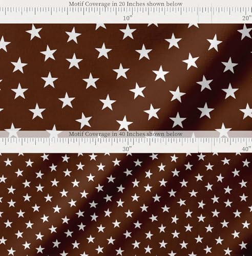 Image of Soimoi Brown Cotton Cambric Fabric Stars Star Print Sewing Fabric Meter 58 Inch Wide