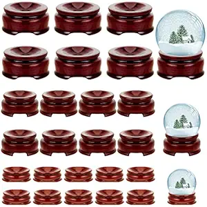 24 Pcs 3 Size Wooden Sphere Stands Decorative Wood Display Stand Base Crystal Holder Egg Stand Crystal Ball Stand Stone Rock Display Ball Egg Base for Home Decor Gemstone, Dark Red, 1.2/ 1.4/ 1.6 Inch