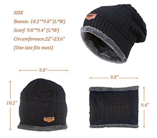 HINDAWI Womens Beanie Winter Hat Scarf Set Warm Snow Slouchy Knit Skull Cap Grey - Thumbnail 4