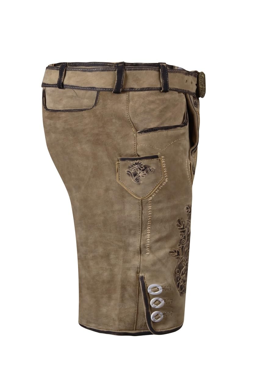 Men's Leather Trouser Traditional Trousers - Trachtenhose Herren Ziegenleder (100% Ziegenleder) - Kurze Lederhose antik mit Trager und gurtel Gr. 48-60