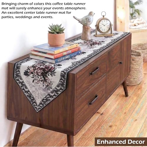 Image of Kuber Industries 72x13 Inch Large Cotton Table Runner for Party and Wedding | Washable Centre and Dining Table Runner | Dazzle 102 Number Design - Grey