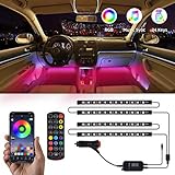 TATUFY Interior Car Lights, 4pcs 48 LED DC 12V Interior Car Lights Bluetooth App Control Lighting Kits Multi Color Music with Car Charger Sound Active Function for Smart Phone