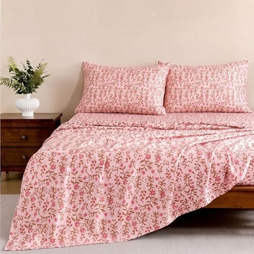 Image of Ishro Home Premium Bedsheet for Double Bed with 2 Pillow Covers - Cloud Cotton Bedsheet, Soft, Silky Smooth & Wrinkle Resistant, Luxury Printed Design (Flat Double Bed Size, Florence Bloom)
