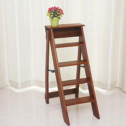 Taburete escalera plegable de 3 peldaños de madera marrón multifunción 3