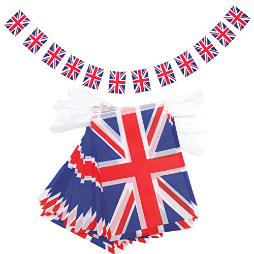G2PLUS 12M Union Jack Flag Bunting, 30 PCS Rectangular Kings Coronation Bunting