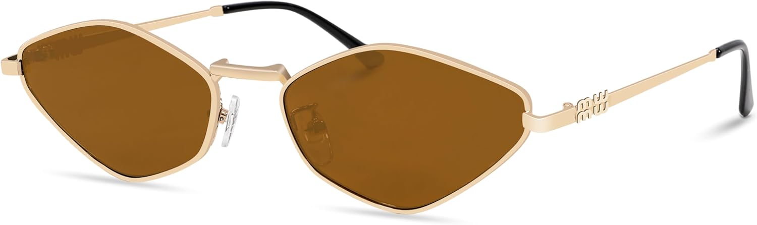 Rmerom Retro Irregular Metal Sunglasses for Women Men, 2026 Trendy Vintage 90s Chic Small Narrow Gold Frame Sun Glasses