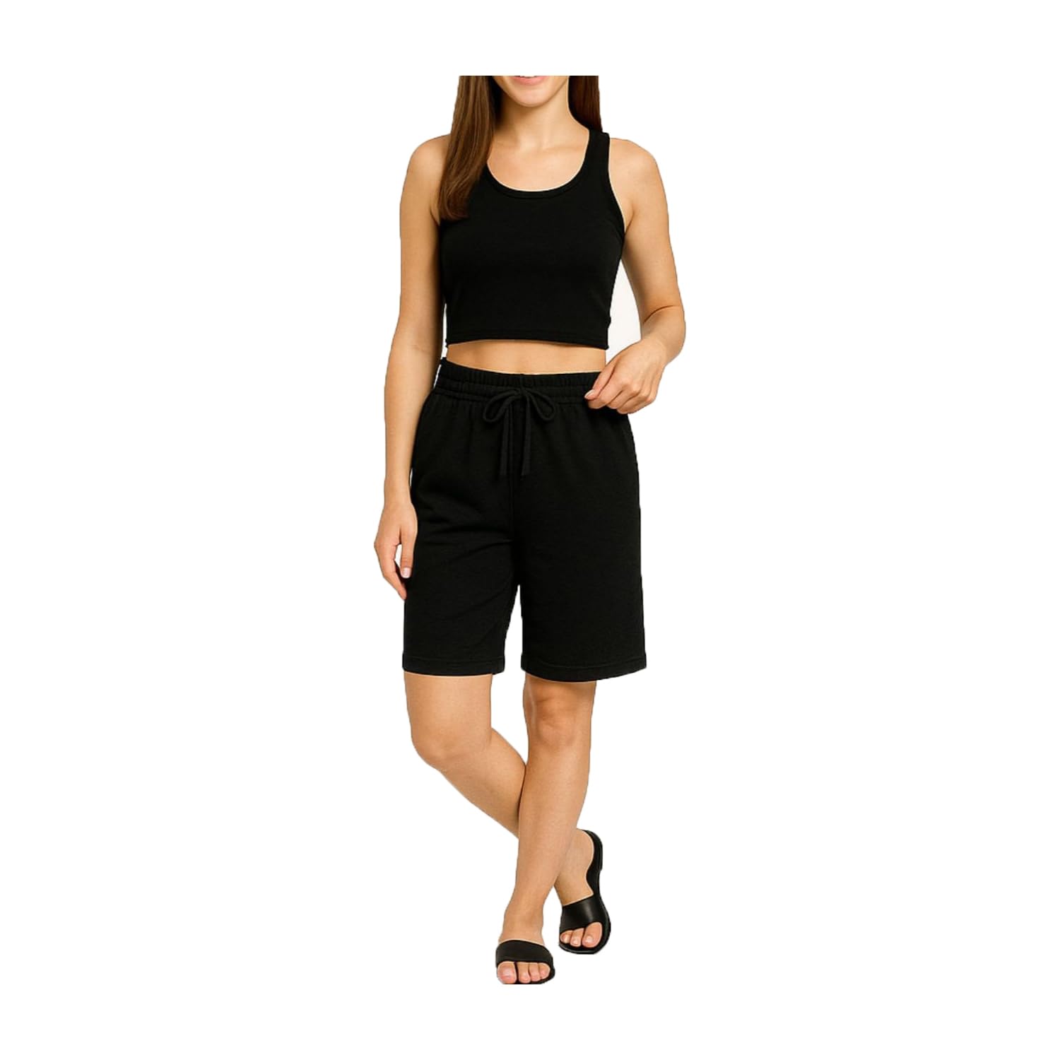 Womens Casual Plain Yoga Shorts for Girls Black Single Pack-picture-23