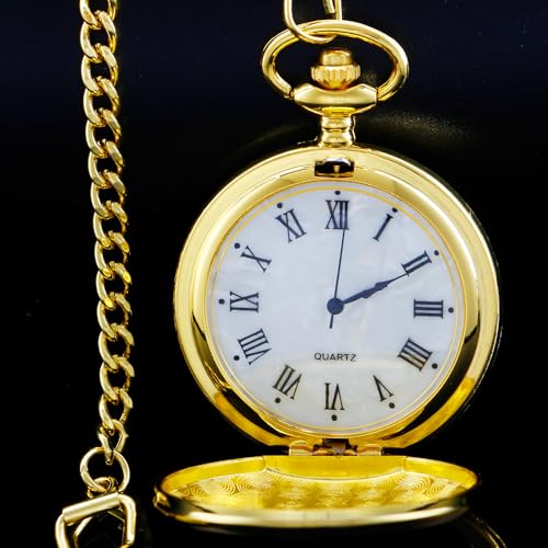 Image of Smooth Pocket Watch Alloy Steel Quartz Roman /Arabic Numerals with 37cm Chain for Father's Day Xmas Best Gifts