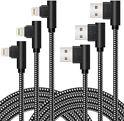 iPhone Charger [MFi Certified] 3 Pack (3/6/10FT) Nylon Braided Lightning Cable Right Angle Fast Charging Cords Compatible with iPhone 14/13/12/11/ Xs/XS Max/XR/X/8/8 Plus/7/7 Plus iPad iPod AirPods