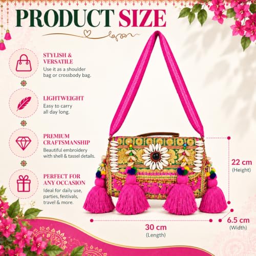 Image of MOMISY Handicraft Handmade Cotton Ethnic Rajasthani Embroidered Banjara Bags for Women Sling Clutch with Handle Purses for Ladies Girls